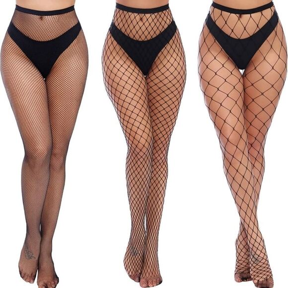 3 Pair High Waist Tights Fishnet Stockings Thigh H - Picture 6 of 7